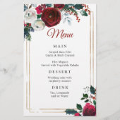 Élégant Rose de Bourgogne Menu de mariage d'hiver (Devant)