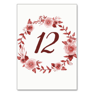 Elégant Rose de Bourgogne Wreath Table Numéro Cart