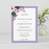 Élégant Rose de marine violet Faire-part de mariag (Debout devant)