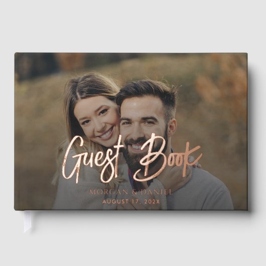 Élégant Rose de script photo moderne Mariage Gold (Recto)