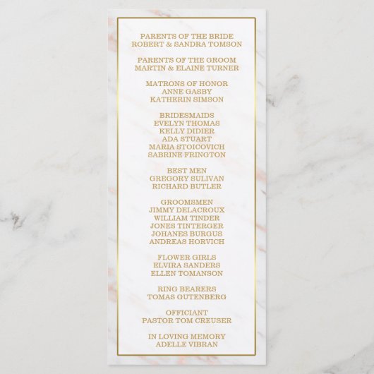 Élégant Rose Diamond Gold Marble Wedding Programme (Dos)