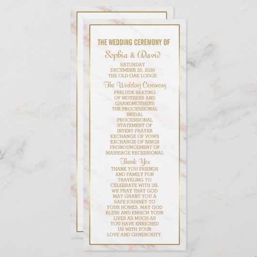 Élégant Rose Diamond Gold Marble Wedding Programme (Devant / Derrière)
