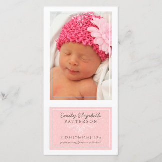 Elégant rose et blanc Faire-part de naissance bébé