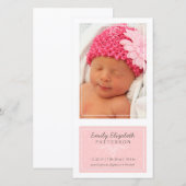 Elégant rose et blanc Faire-part de naissance bébé (Devant / Derrière)
