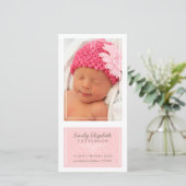 Elégant rose et blanc Faire-part de naissance bébé (Debout devant)