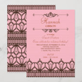 Élégant rose et Brown dentelle douce 16 Invitation (Devant / Derrière)
