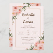 Elégant Rose et Faire-part de mariage verdoyant (Devant / Derrière)