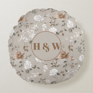 Élégant Rose et Motif de vin Coussin rond