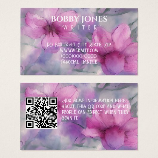 Elégant rose et pourpre Aquarelle Floral QR code (Devant & derrière)