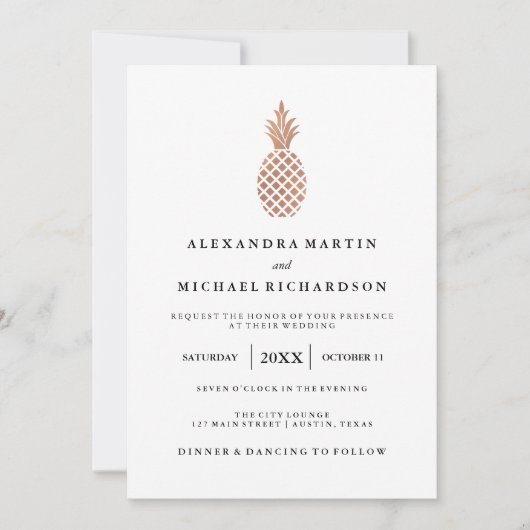 Élégant Rose Faire-part de mariage d'ananas (Devant)