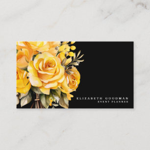 Élégant Rose Fleurs Jaunes Noirs Cartes de visite