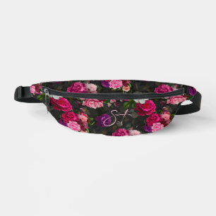 Élégant rose fleurs noir monogramme