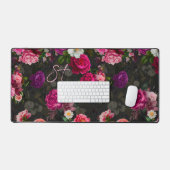 Élégant rose fleurs noir monogramme (Clavier et souris)