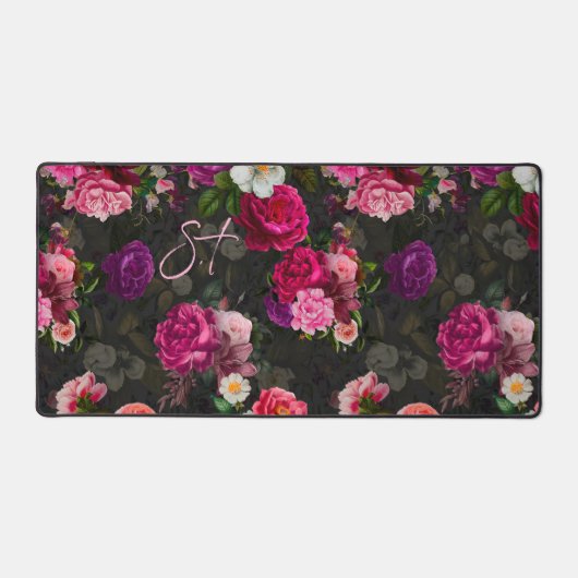 Élégant rose fleurs noir monogramme (Recto)