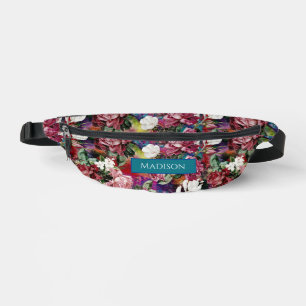 Élégant rose fleurs rouge motif monogramme imprimé