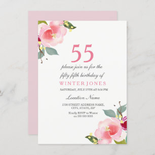 Elégant rose floral 55e anniversaire Invitation de
