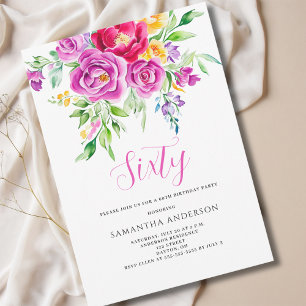 Elégant rose floral 60e anniversaire Invitation