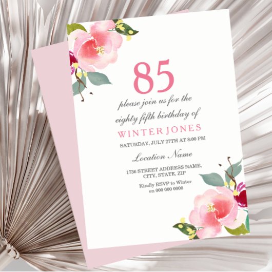 Elégant rose floral 85e anniversaire Invitation de