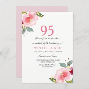 Elégant rose floral 95e anniversaire Invitation de