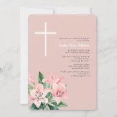 Élégant rose floral Baptême Invitation (Devant)