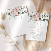 Élégant rose floral Christening Baptême Invitation