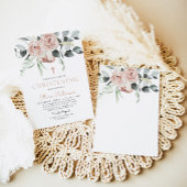 Élégant rose floral Christening Baptême Invitation