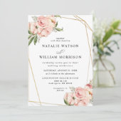 Élégant Rose floral Pink Geo Faire-part de mariage (Debout devant)