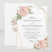 Élégant Rose floral Pink Geo Faire-part de mariage (Devant / Derrière)