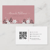 Élégant Rose Floral QR Code Carte de visite (Devant / Derrière)