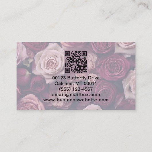 Élégant Rose Floral QR Code Carte de visite (Dos)