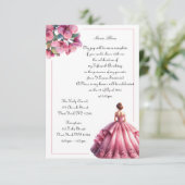 Elégant rose Floral Quinceañera Invitation (Debout devant)