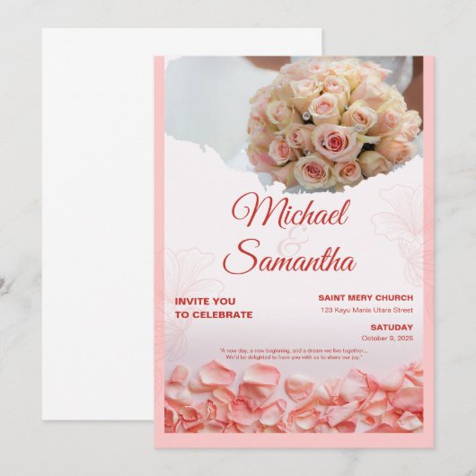 Elegant Rose Floral Wedding Invitation  (Devant / Derrière)
