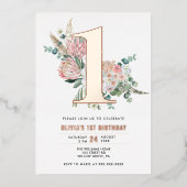 Elégant rose florale 1er anniversaire Invitation (Recto)