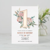 Elégant rose florale 1er anniversaire Invitation (Debout devant)