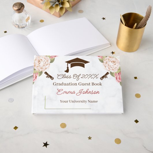 Elégant Rose Flowers Graduation personnalisable (Recto ouvert)