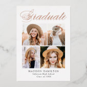 Élégant Rose Foil Script Graduation Faire-part (Recto)