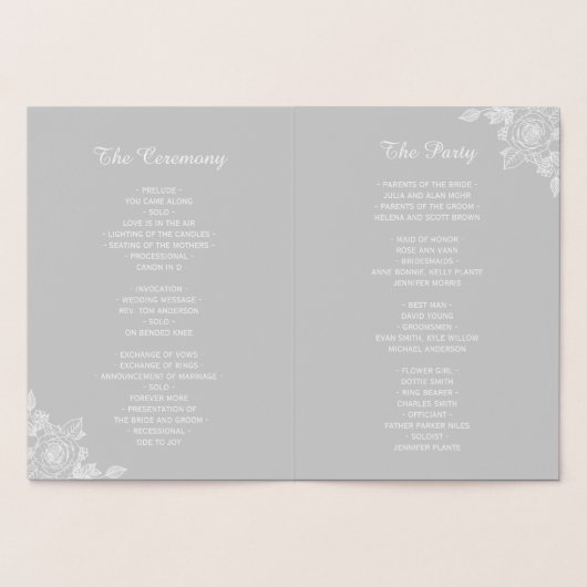 Élégant Rose Frame Silver Foil Wedding Programme (Intérieur)