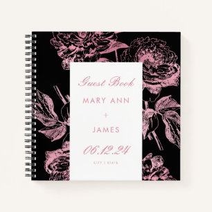 Elégant Rose Gold Black Floral Mariage Livre d'or