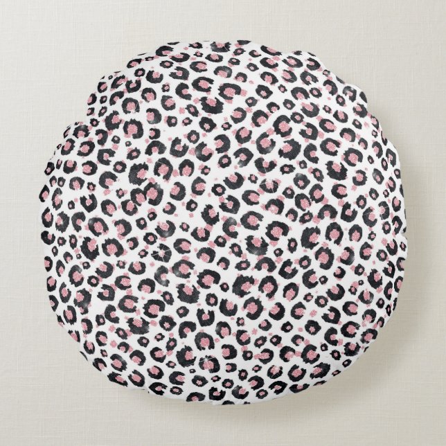 Elegant Rose Gold Black Leopard Pattern Rond Kussen (Voorkant)