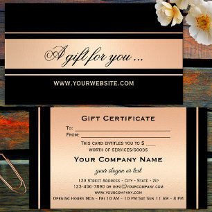 Élégant Rose Gold Black Modèle de certificat cadea