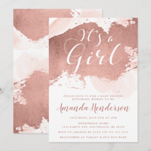Elégant Rose Gold & Blush Baby shower Invitation (Devant / Derrière)