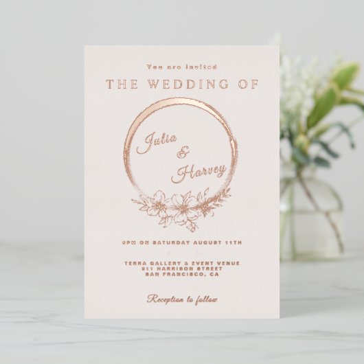 Elégant Rose Gold Blush Mariage Foil Invitation (Debout devant)