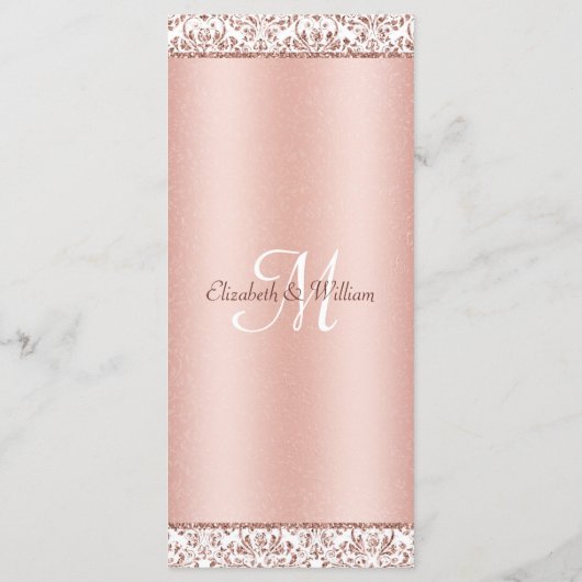 Elégant Rose Gold Damask Monogram Mariage Menu (Dos)