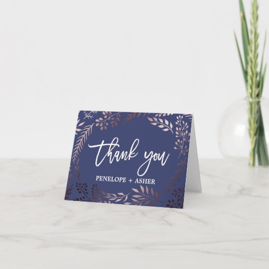 Elégant Rose Gold et Carte de remerciements Mariag (Devant)