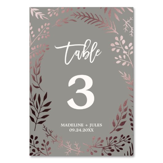 Elégant Rose Gold et Grey Mariage Numéro de table (Dos)