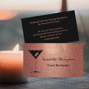 Elegant Rose Gold Evénement Bartender Carte de vis