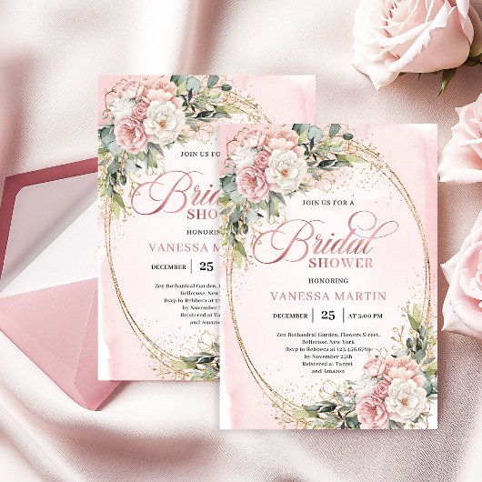 Elegant Rose Gold Floral Bridal Shower Invitation