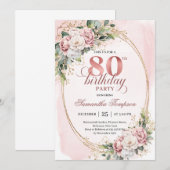 Elegant Rose Gold Floral Eucalyptus 80th Birthday Kaart (Voorkant / Achterkant)