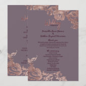 Élégant Rose Gold Floral Purple Wedding Programme (Devant / Derrière)