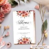 Élégant Rose Gold Floral Quinceanera Programme
